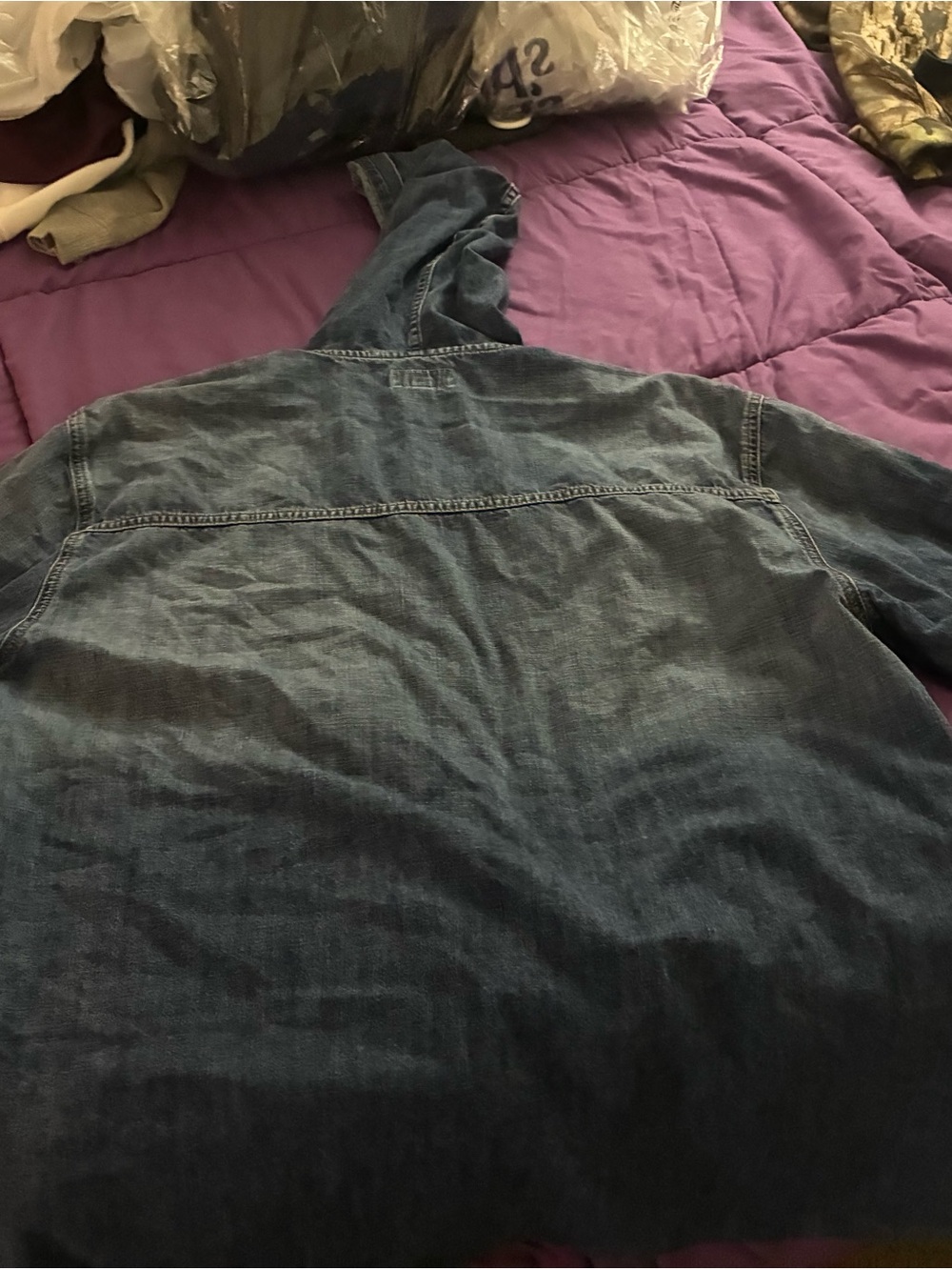 True Religion Hooded Denim Shirt Jacket in Blue